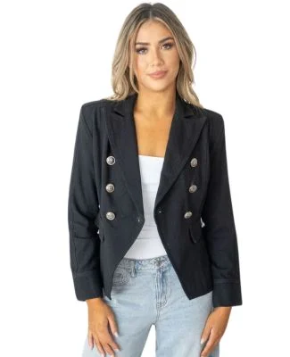 Stilo Apparel FS27415B Denim double breasted fitted Blazer Black