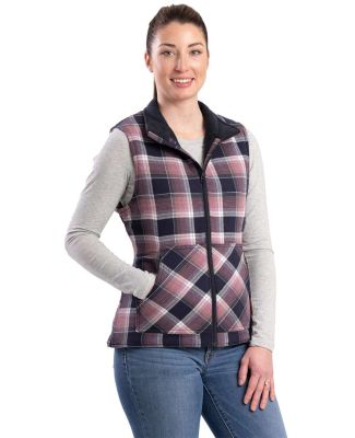 Berne Apparel WV16 Women's Insulated Flannel Vest in Plaid blush navy