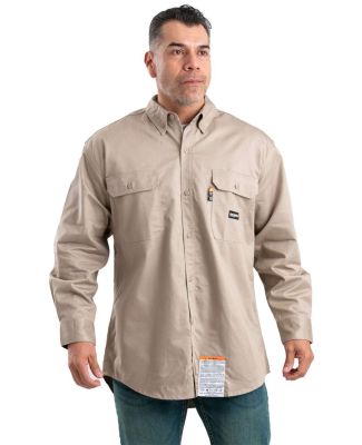 Berne Apparel FRSH10 Flame-Resistant Button-Down W in Khaki