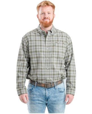 Berne Apparel SH26 Foreman Flex180 Button-Down Wov in Plaid cedar green cream