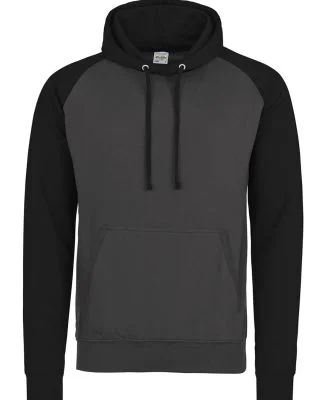AWDis JHA009 Baseball Hooded Sweatshirt in Charcoal/jet black