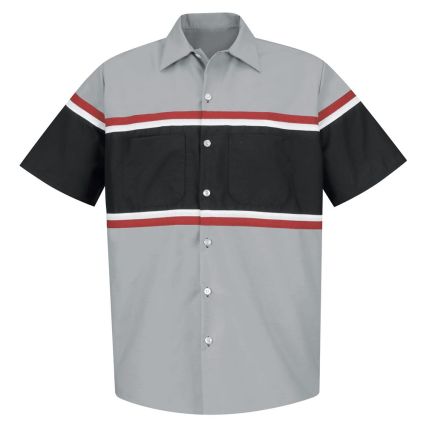 Red Kap SP24GM Men's Technician Shirt in Grey/ black/ red