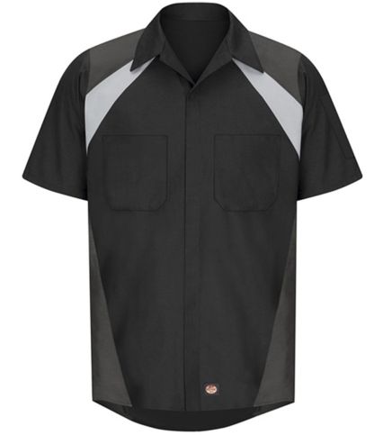 Red Kap SY28 Men's Tri-Color Short Sleeve Shop Shi in Black/ light grey/ charcoal