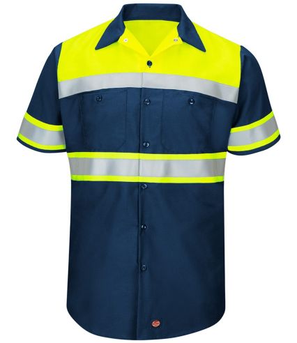 Red Kap SY80 Men's Hi-Visibility Colorblock Ripsto in Fluorescent yellow/ navy
