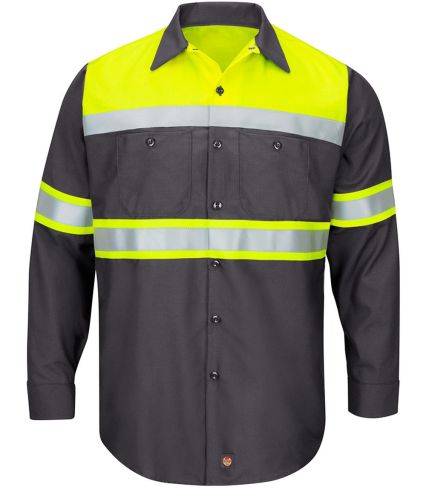 Red Kap SY70 Men's Hi-Visibility Colorblock Ripsto in Fluorescent yellow/ charcoal