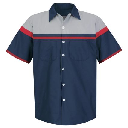 Red Kap SP24AC Men's Performance Tech Shirt in Navy/ red/ light grey