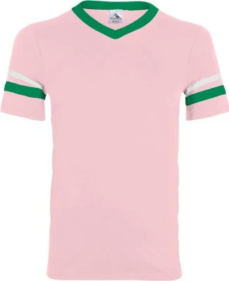 Augusta Sportswear 360 Two Sleeve Stripe Jersey in Light pink/ kelly/ white