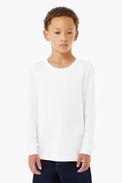 Bella+Canvas 3501YCVC Youth Heather CVC Long Sleev in Solid white blend