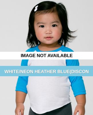 BB053 American Apparel Infant Poly-Cotton 3/4 Slee White/Neon Heather Blue(Discon