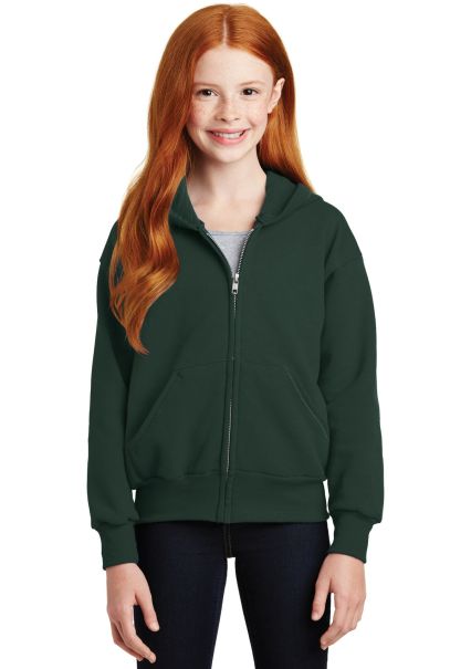 Hanes P480 Youth EcoSmart® Full-Zip Hooded Sweats in Deep forest