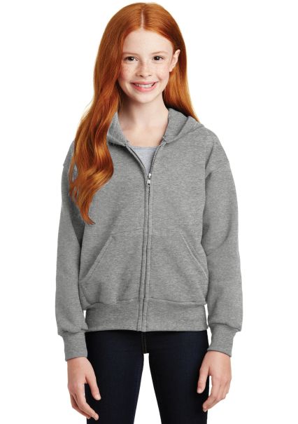 Hanes P480 Youth EcoSmart® Full-Zip Hooded Sweats in Light steel