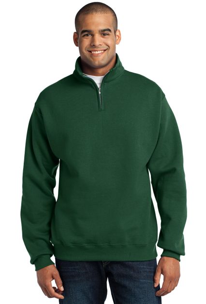 JERZEES 995 Adult New Blend Zip Cadet Collar Sweat in Forest green