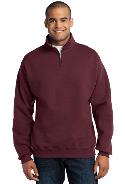 JERZEES 995 Adult New Blend Zip Cadet Collar Sweat in Maroon