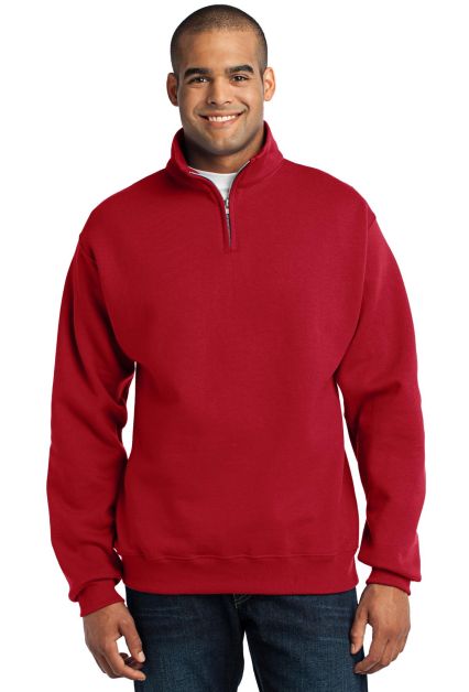 JERZEES 995 Adult New Blend Zip Cadet Collar Sweat in True red