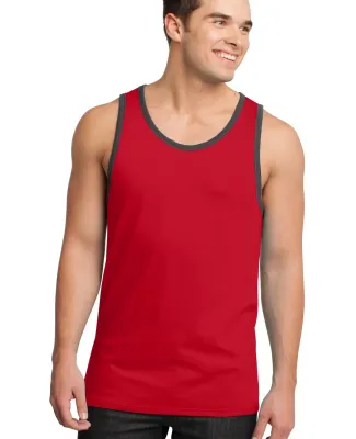 District Young Mens Cotton Ringer Tank DT1500 New Red/Charcl