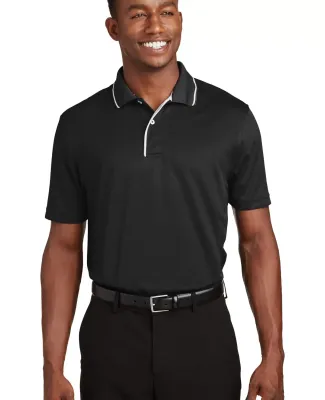 Sport Tek Dri Mesh Polo with Tipped Collar and Pip in Black/white