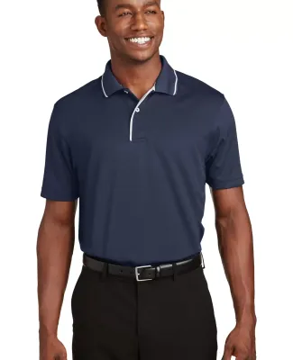 Sport Tek Dri Mesh Polo with Tipped Collar and Pip Navy/White