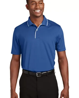 Sport Tek Dri Mesh Polo with Tipped Collar and Pip in Royal/white