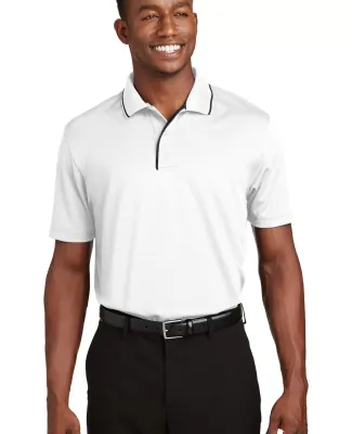 Sport Tek Dri Mesh Polo with Tipped Collar and Pip White/Black