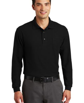 Port Authority Long Sleeve Silk Touch153 Polo with in Black