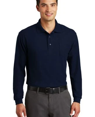 Port Authority Long Sleeve Silk Touch153 Polo with in Navy