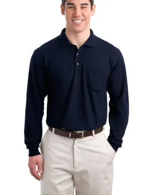 Port Authority Long Sleeve Silk Touch153 Polo with Navy