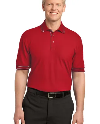 Port Authority Silk Touch153 Tipped Polo K502 Red/Steel Grey