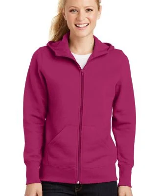 Sport Tek Ladies Full Zip Hooded Fleece Jacket L26 in Pink rush