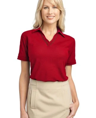 Port Authority Ladies Silk Touch153 Piped Polo L50 in Red/steel grey