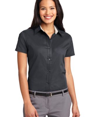 Port Authority Ladies Short Sleeve Easy Care Shirt in Cl navy/lt stn