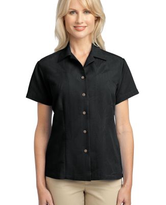 Port Authority Ladies Patterned Easy Care Camp Shi in Black