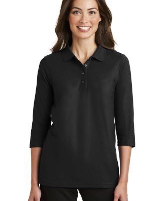 Port Authority Ladies Silk Touch153 34 Sleeve Polo in Black