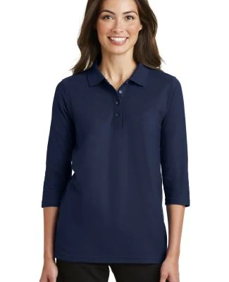 Port Authority Ladies Silk Touch153 34 Sleeve Polo in Navy