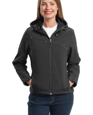 Port Authority Ladies Textured Hooded Soft Shell J in Charcoal/ lemon yellow