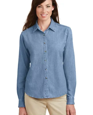 Port  Company Ladies Long Sleeve Value Denim Shirt Faded Blue
