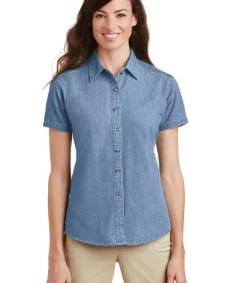 Port  Company Ladies Short Sleeve Value Denim Shir Faded Blue