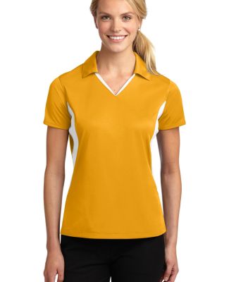 Sport Tek Ladies Side Blocked Micropique Sport Wic in Gold/ white