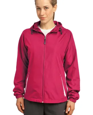 Sport Tek Ladies Colorblock Hooded Jacket LST76 Pink Rasp/Wht