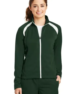 Sport Tek Ladies Tricot Track Jacket LST90 in Forest/white