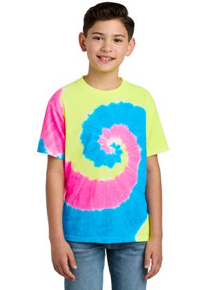 Port & Company Youth Essential Tie Dye Tee PC147Y in Neon rainbow