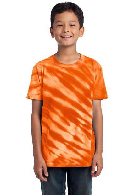 Port & Company Youth Essential Tiger Stripe Tie Dy in Orange