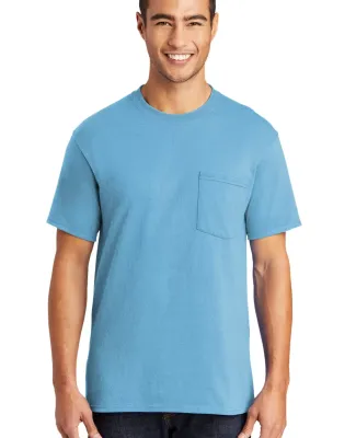 Port  Company 5050 CottonPoly T Shirt with Pocket  Aquatic Blue