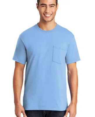 Port  Company 5050 CottonPoly T Shirt with Pocket  Light Blue