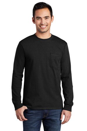 Port & Company Long Sleeve Essential T Shirt with  in Jet black
