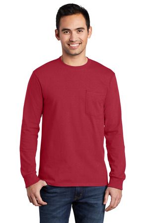 Port & Company Long Sleeve Essential T Shirt with  in Red