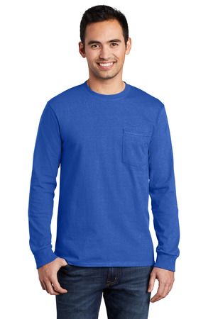 Port & Company Long Sleeve Essential T Shirt with  in Royal