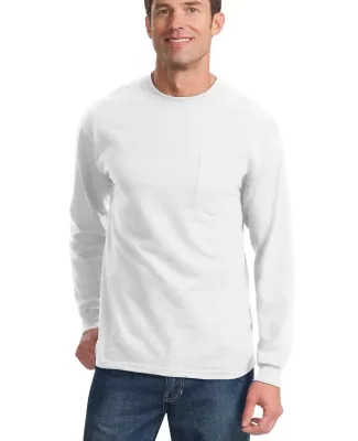 Port  Company Long Sleeve Essential T Shirt with P White