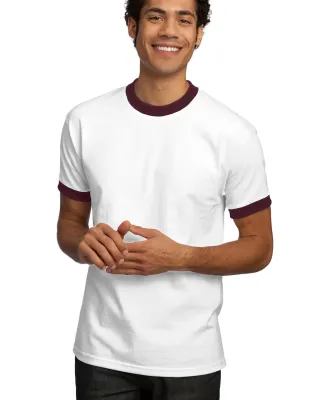 Port  Company Ringer T Shirt PC61R Wh/Ath Maroon