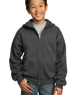 Port & Company Youth Full Zip Hooded Sweatshirt PC in Dark hthr grey