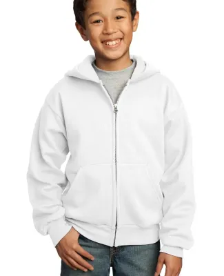 Port & Company Youth Full Zip Hooded Sweatshirt PC in White